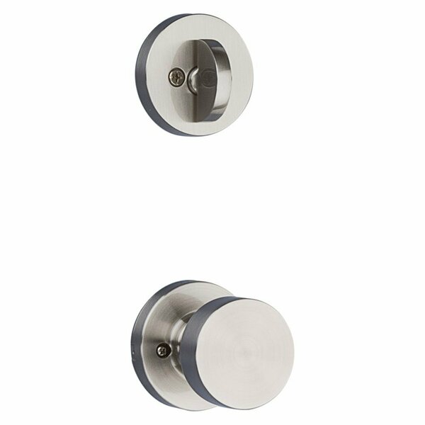 Kwikset Pismo Knob with Round Rose Interior Single Cylinder Handleset Trim Satin Nickel Finish 966PSKRDT-15.UNIV